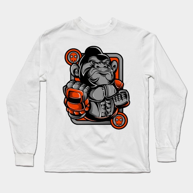 Kong Ape Gorilla Monkey Grey Orange Long Sleeve T-Shirt by BradleyHeal